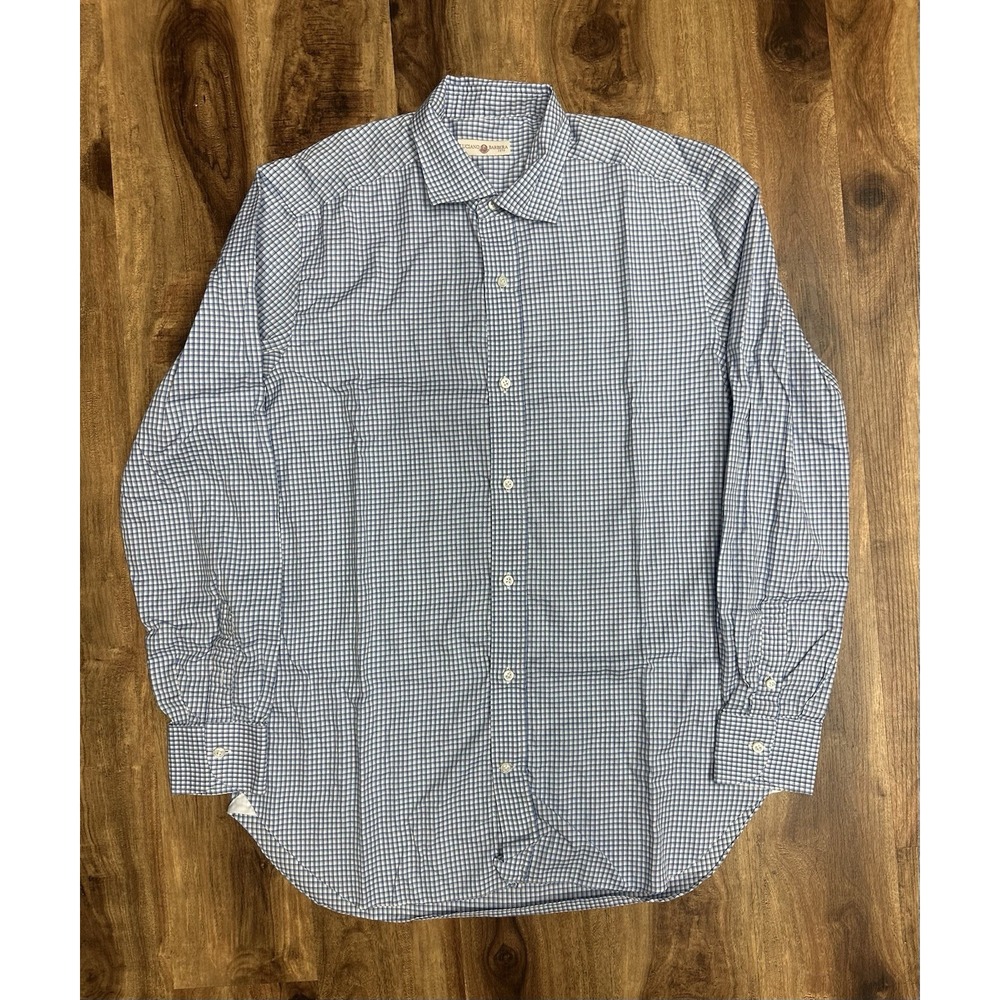 Luciano Barbera Men's Blue Plaid Check Cotton Shirt Size Medium